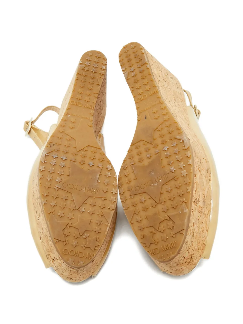 Jimmy Choo Pre-Owned patent leather wedge sandals - Beige