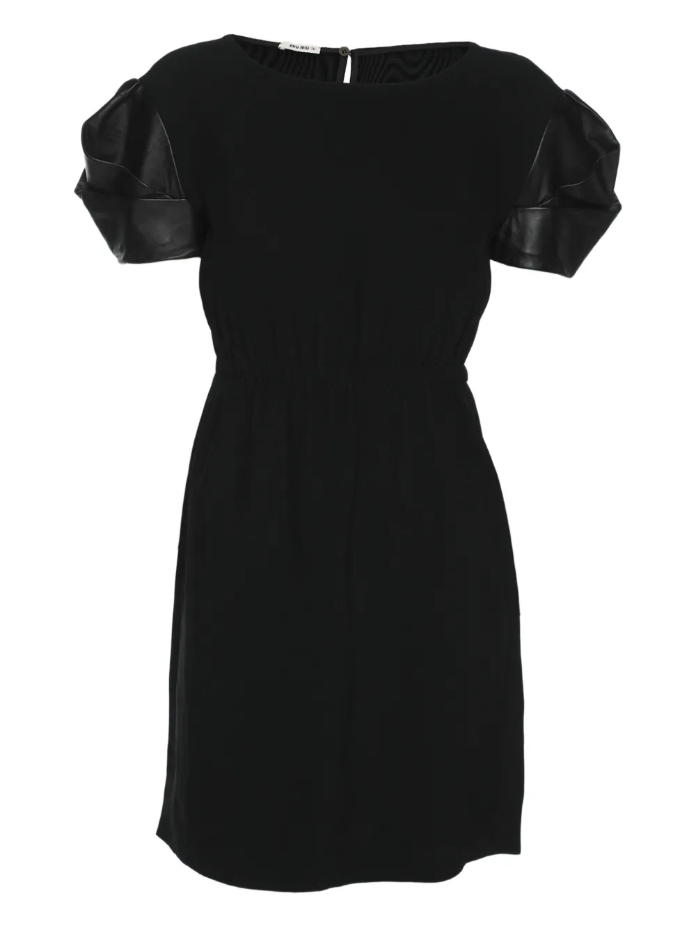 Pre-owned Miu Miu Leather-sleeves Dress In Black