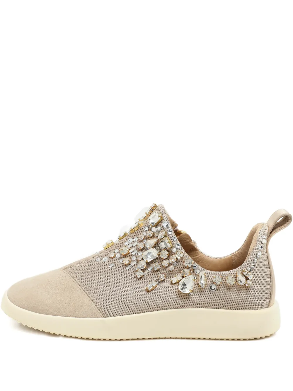 Pre-owned Giuseppe Zanotti Crystal-embellished Zip-fstening Sneakers In Neutral