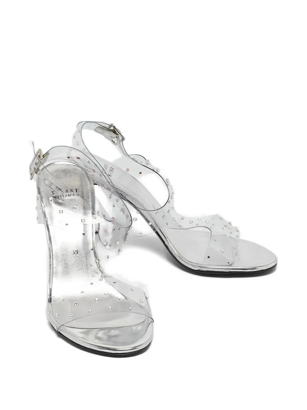 Stuart Weitzman crystal embellished t-strap sandals - Wit