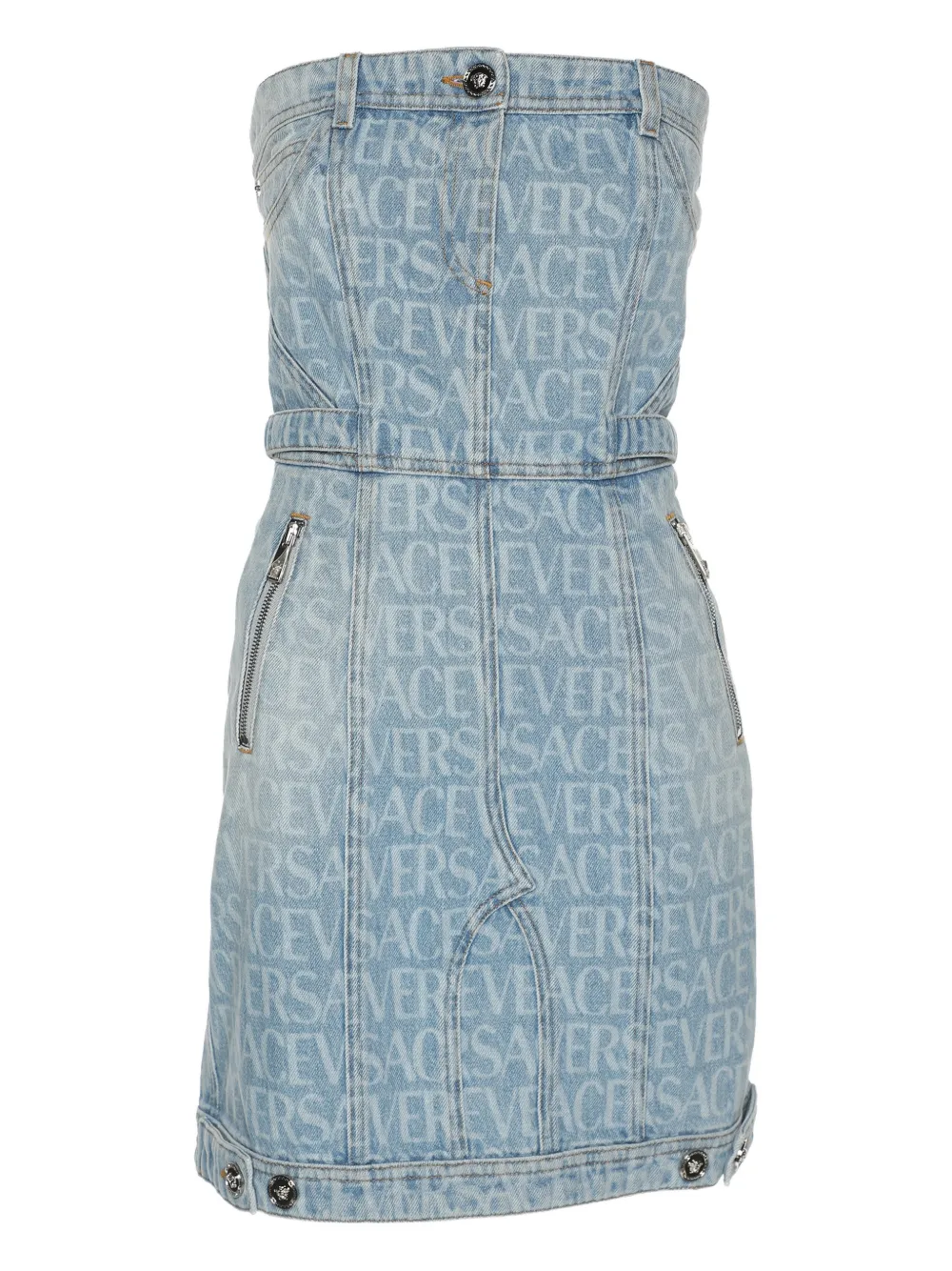 Versace Pre-Owned denim print mini dress - Blu