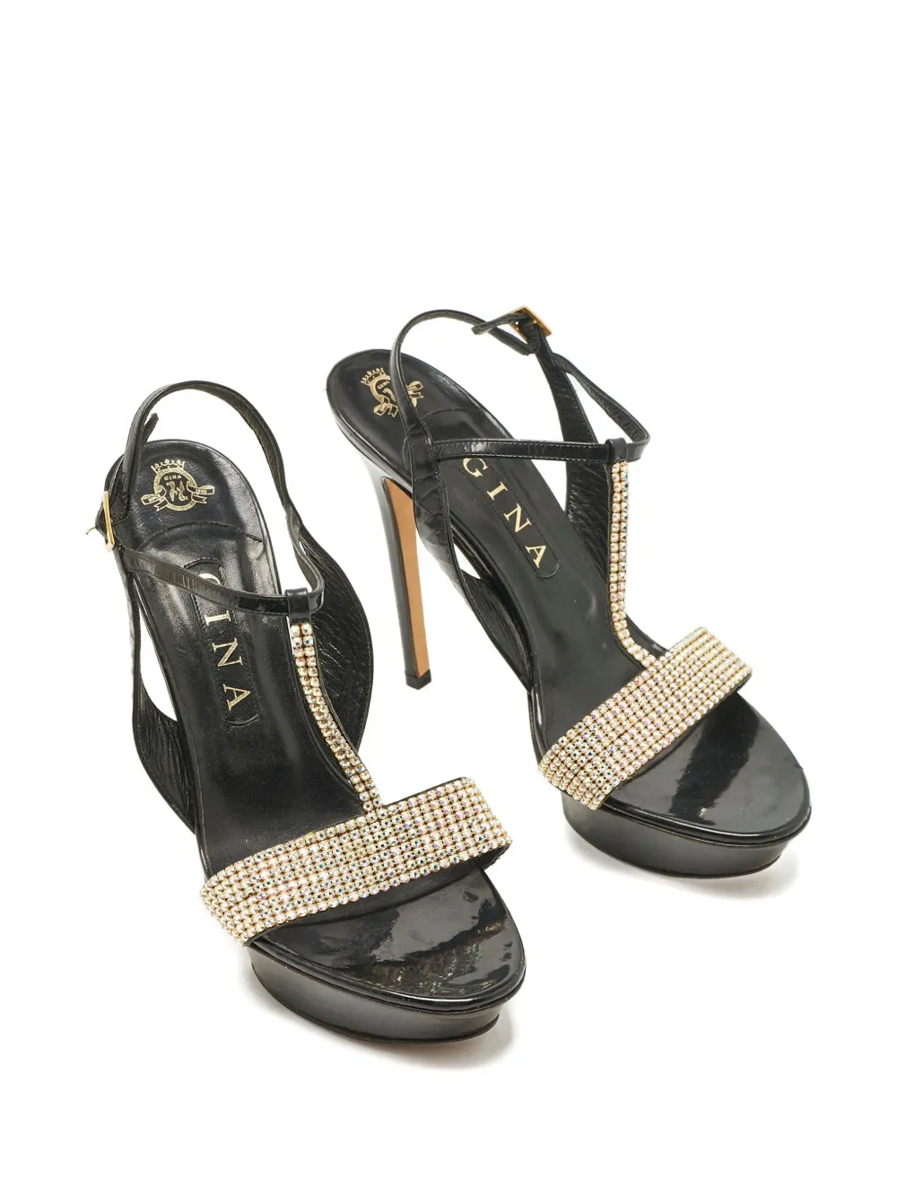 Gina crystal-embellished T-bar sandals - Zwart