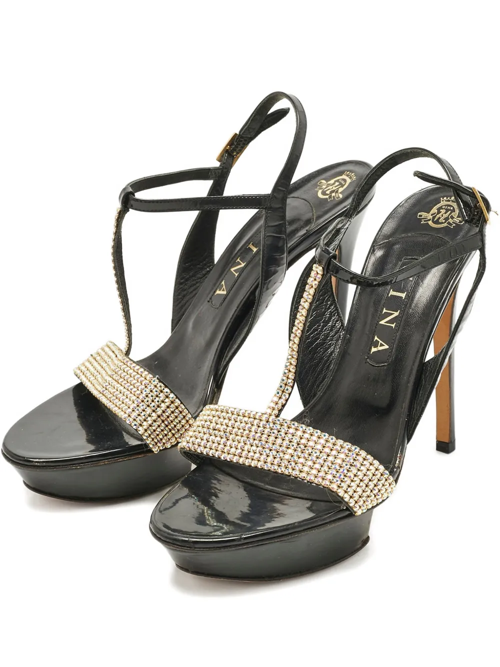 Gina crystal-embellished T-bar sandals - Schwarz