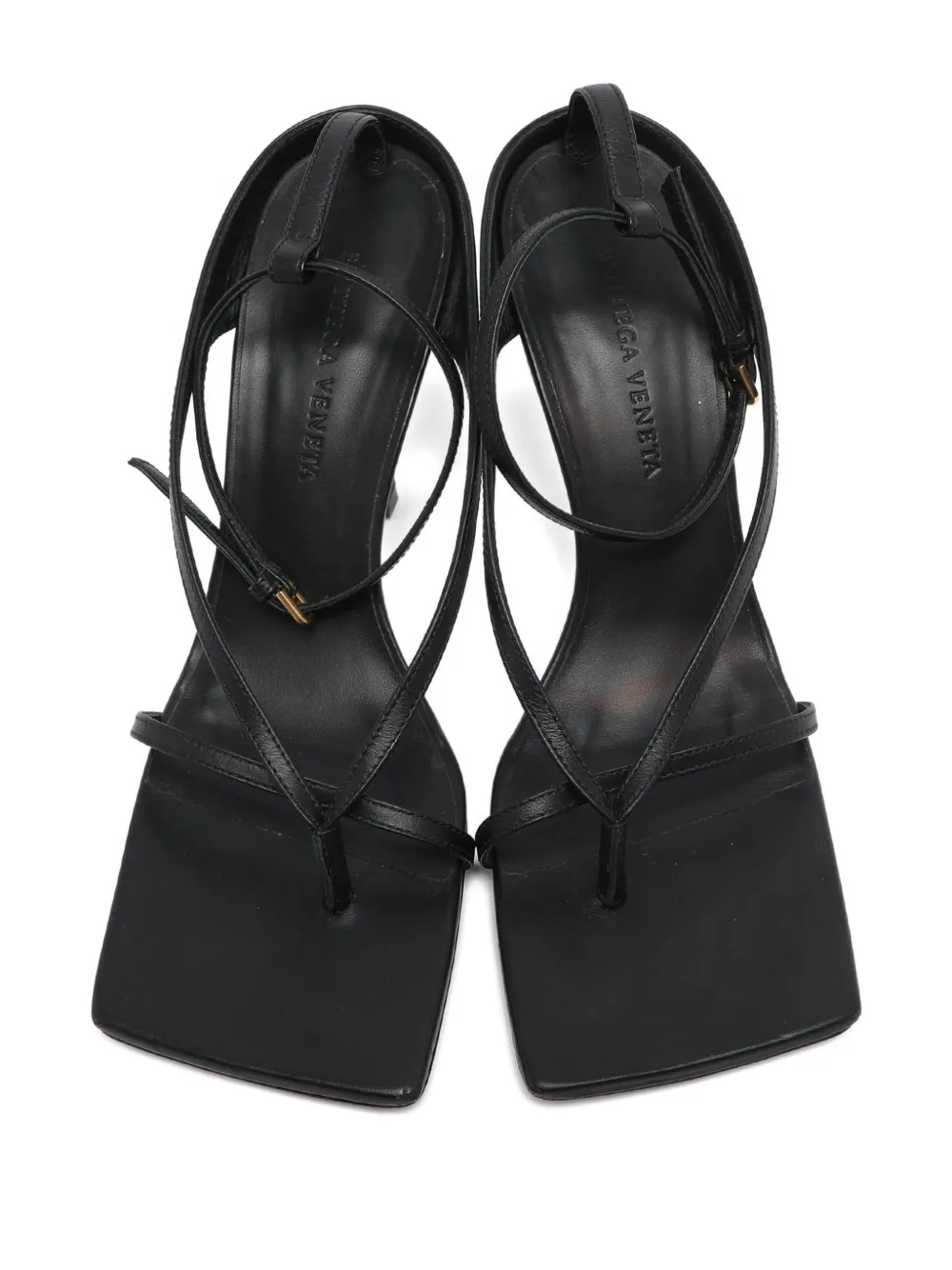 Bottega Veneta Pre-Owned square-toe leather heeled sandals - Zwart