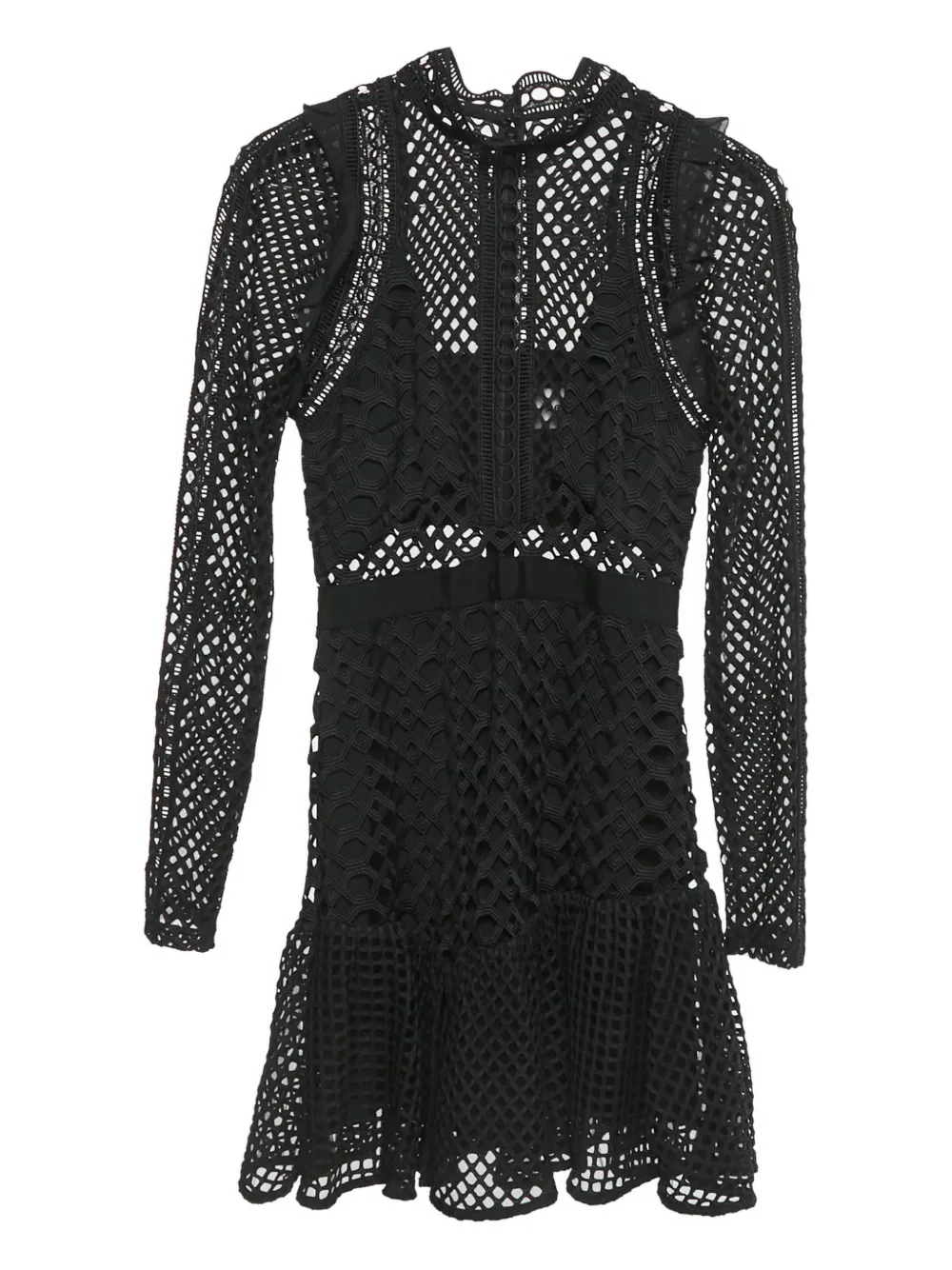 Self-Portrait lace long-sleeve mini dress - Nero