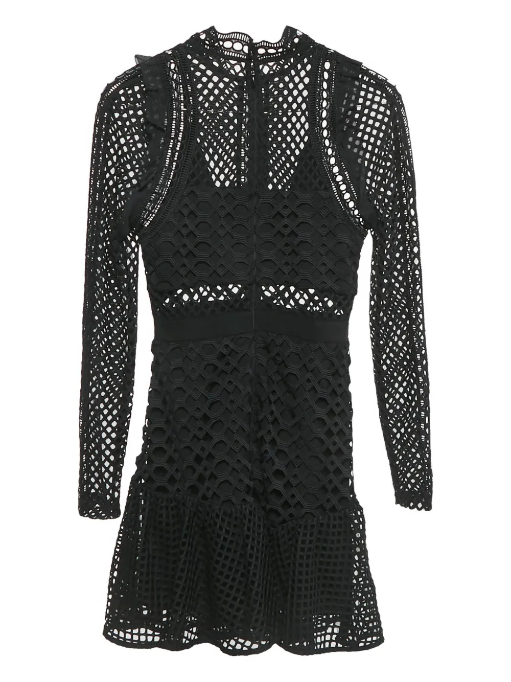 Self-Portrait lace long-sleeve mini dress - Zwart