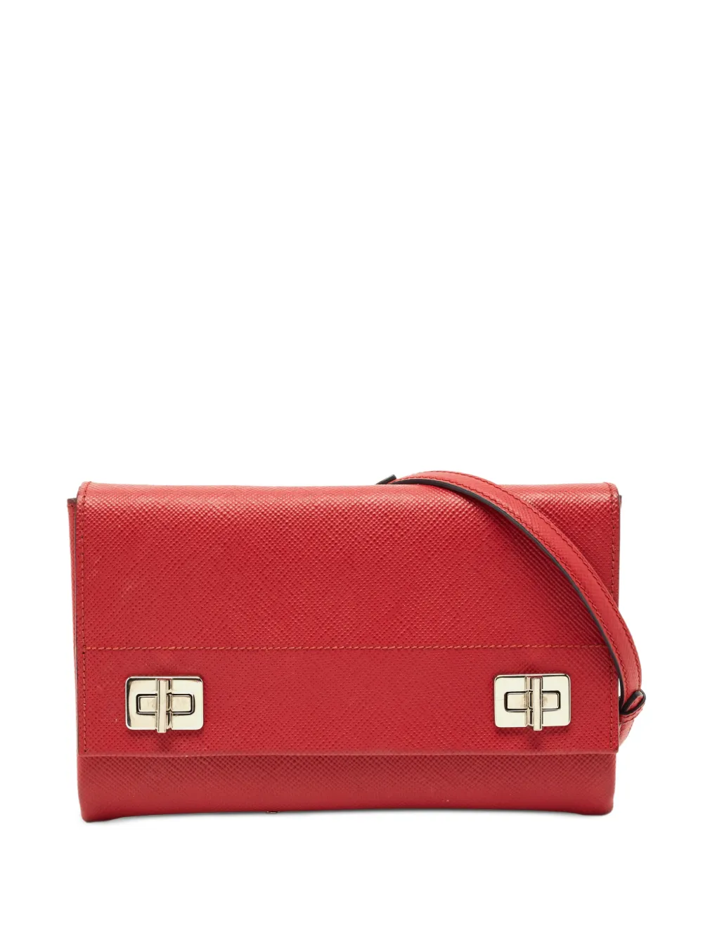 Prada Pre-Owned double turnlock leather crossbody bag - Rosso