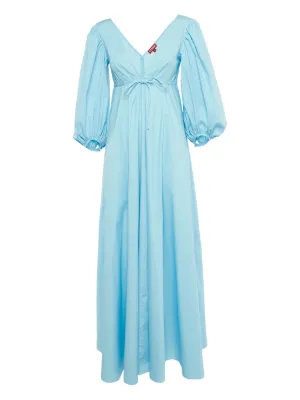 staud light blue dress Tie-up Cotton | Model is wearing a style-profile-modern-professional Prom Dresses Terani Couture Color:Black/Ivory Multi