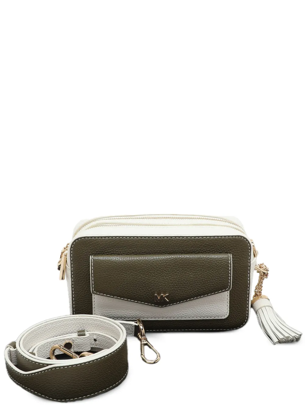 Pre-owned Michael Kors 可调式肩带皮质斜挎包 In White