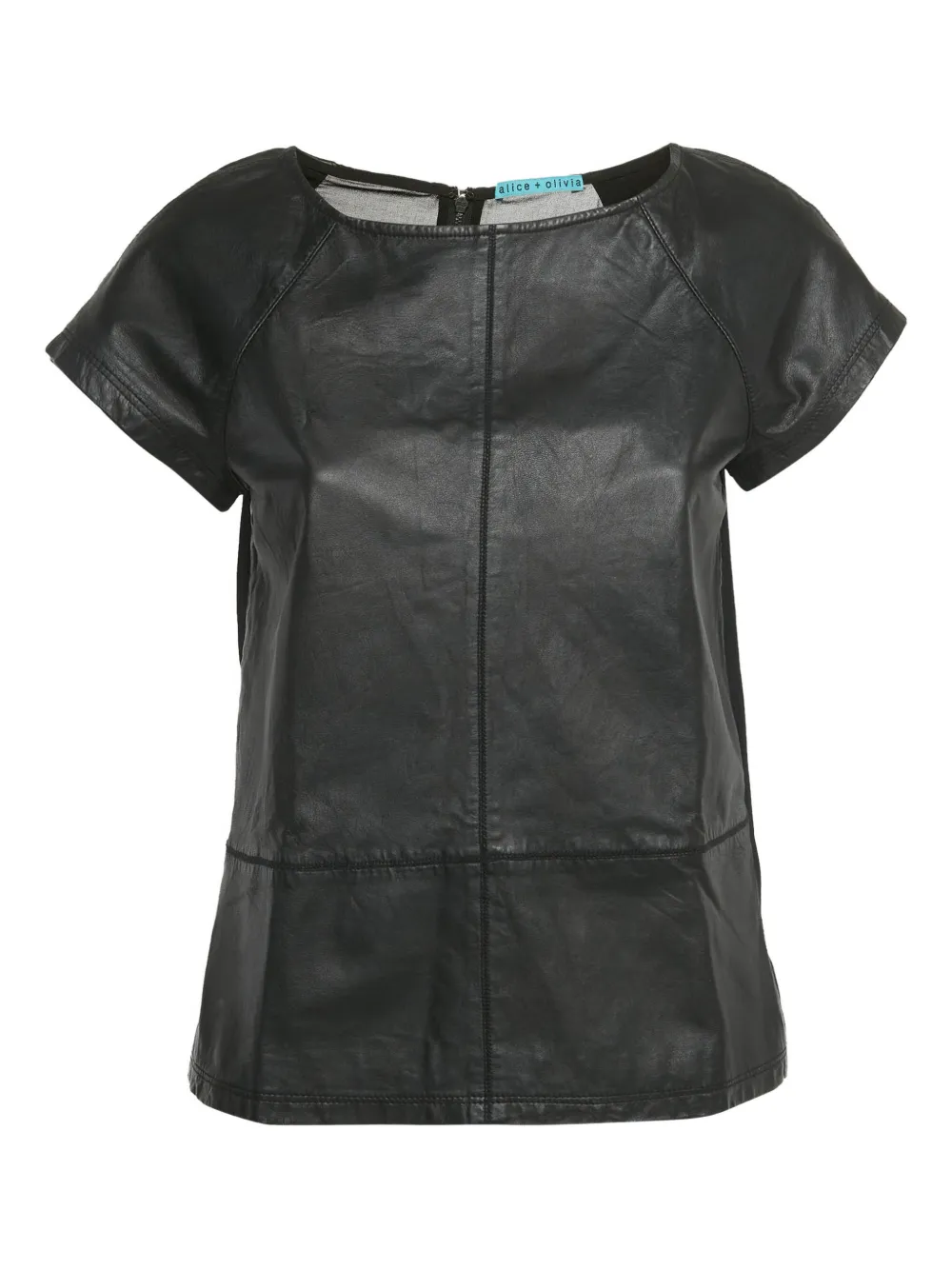 Pre-owned Alice And Olivia Leather Chiffon Top In Black