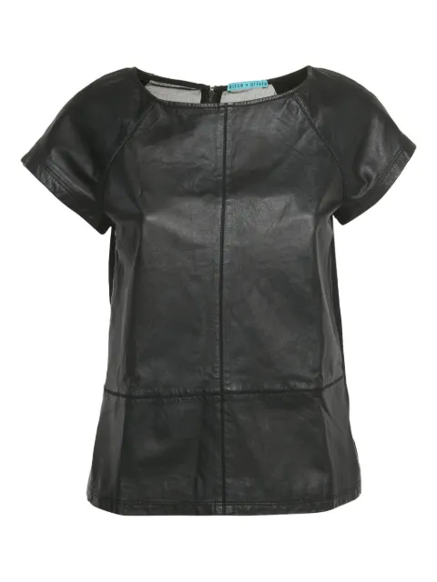alice + olivia leather chiffon top