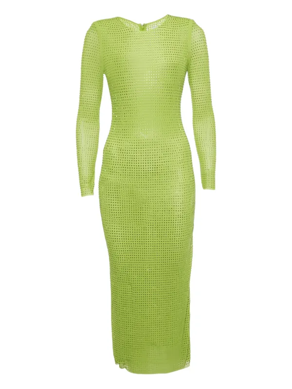 self portrait green rhinestone mesh midi dress Self-portrait Sequin-embellished Ankle-length Dress