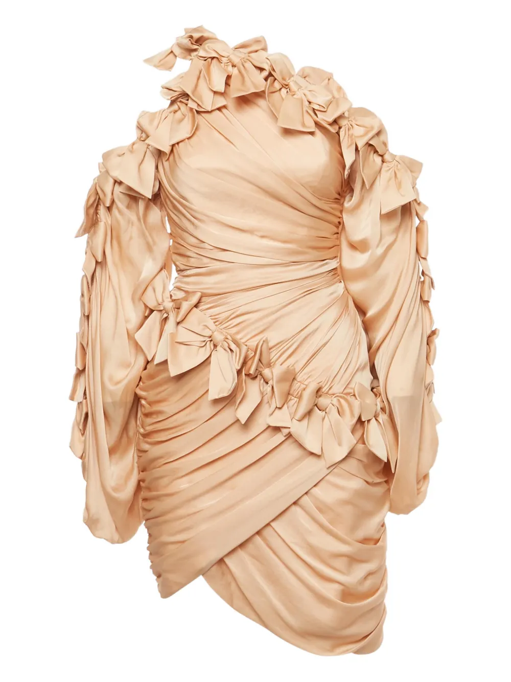 Pre-owned Zimmermann Bow Ruched Silk Mini Dress In Neutral