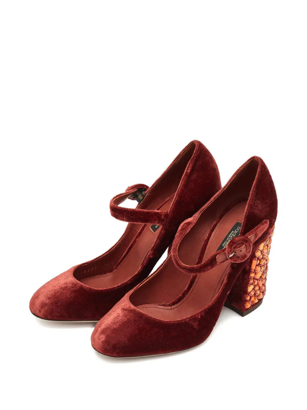 Dolce & Gabbana Pre-Owned velvet crystal block-heel pumps - Rood