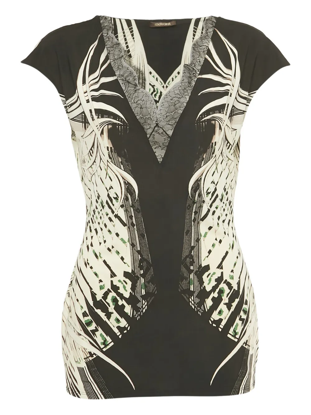 Roberto Cavalli lace-detail printed top - Nero
