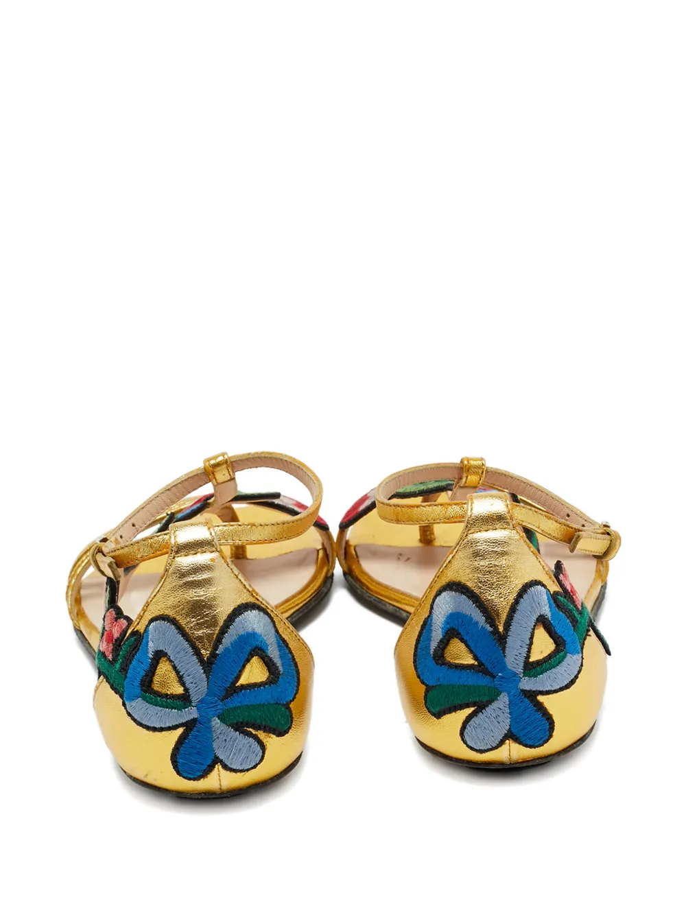 Pre-owned Gucci Ophelia Floral Embroidery Sandal In Gold