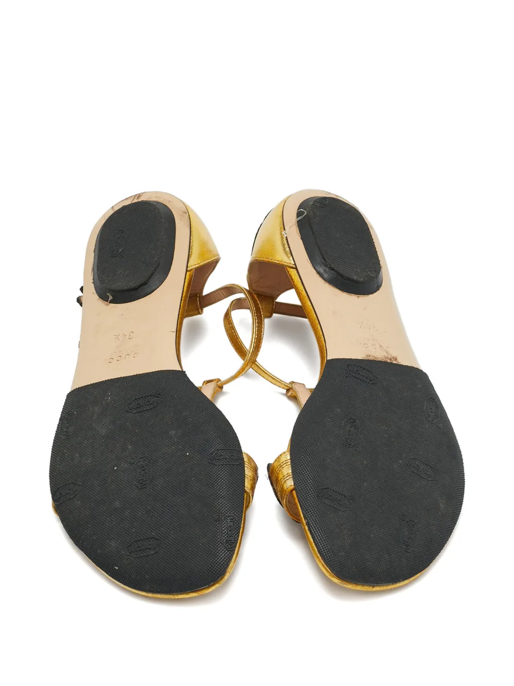 Pre-owned Gucci Ophelia Floral Embroidery Sandal In Gold