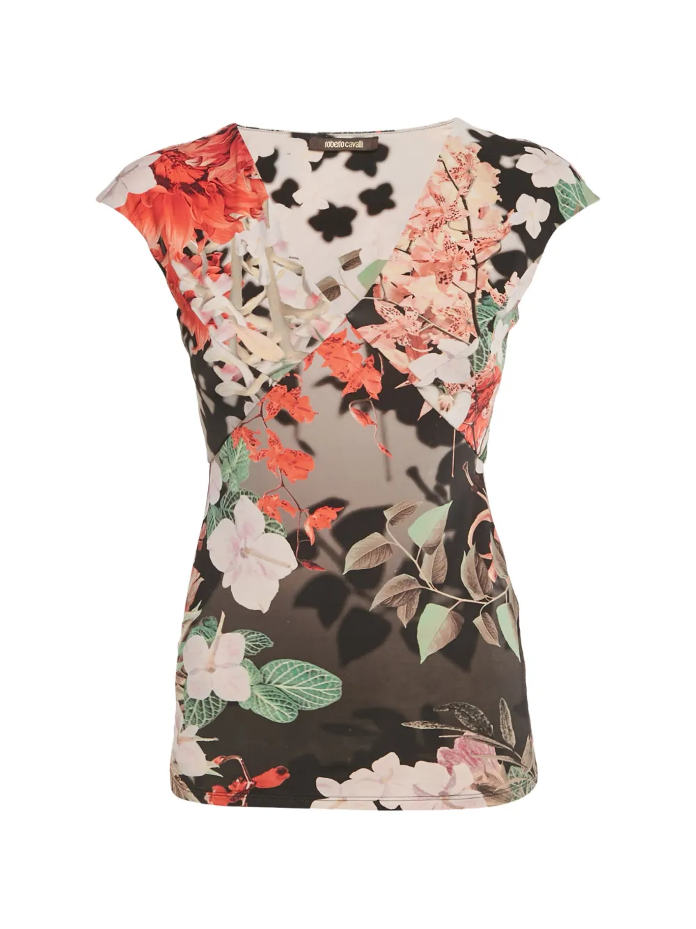 Roberto Cavalli floral-print V-neck top - Nero