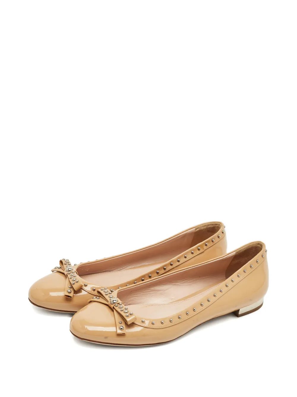 Miu Miu Pre-Owned studded leather ballet flats - Beige