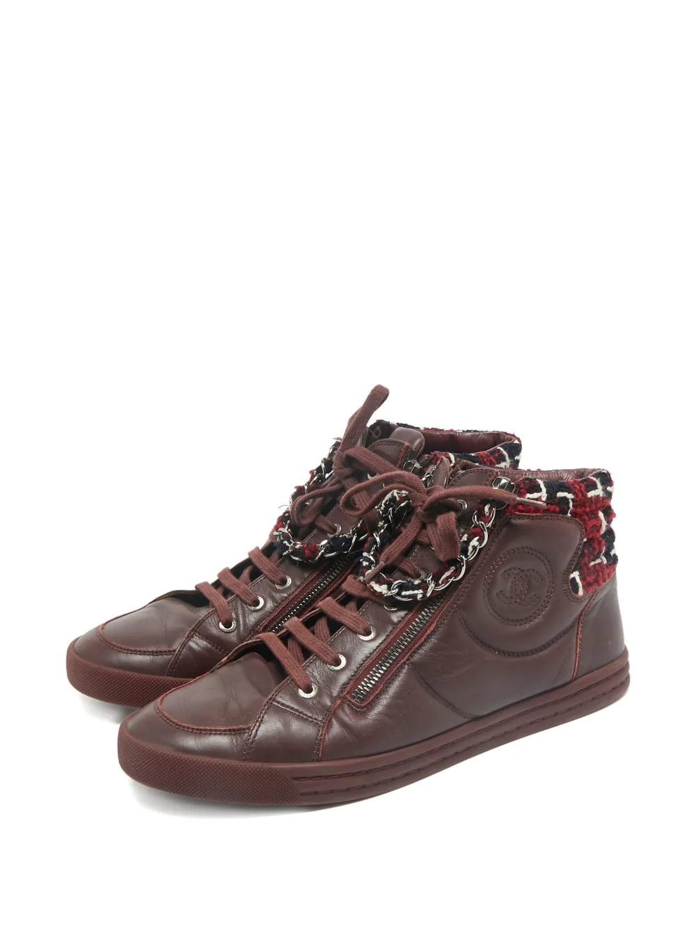 CHANEL Pre-Owned quilted tweed-panel high-top sneakers - Rood
