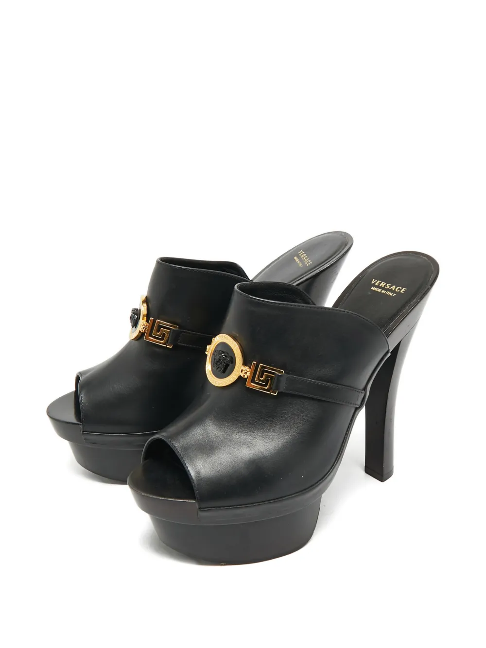 Versace Pre-Owned Insignia leather slide sandals - Zwart