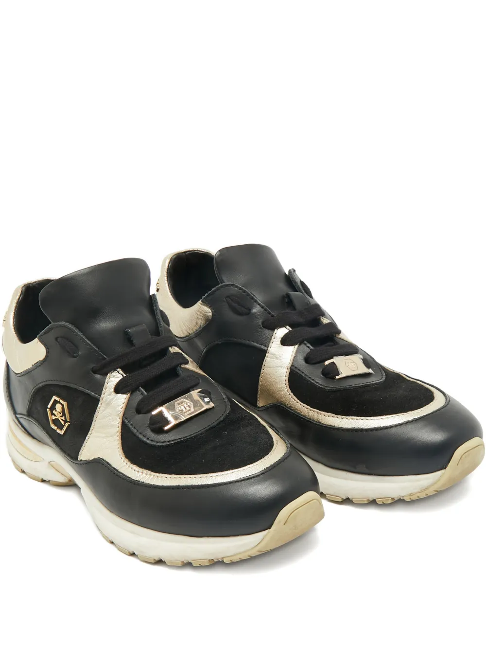 Philipp Plein skull-motif leather low-top sneakers - Nero
