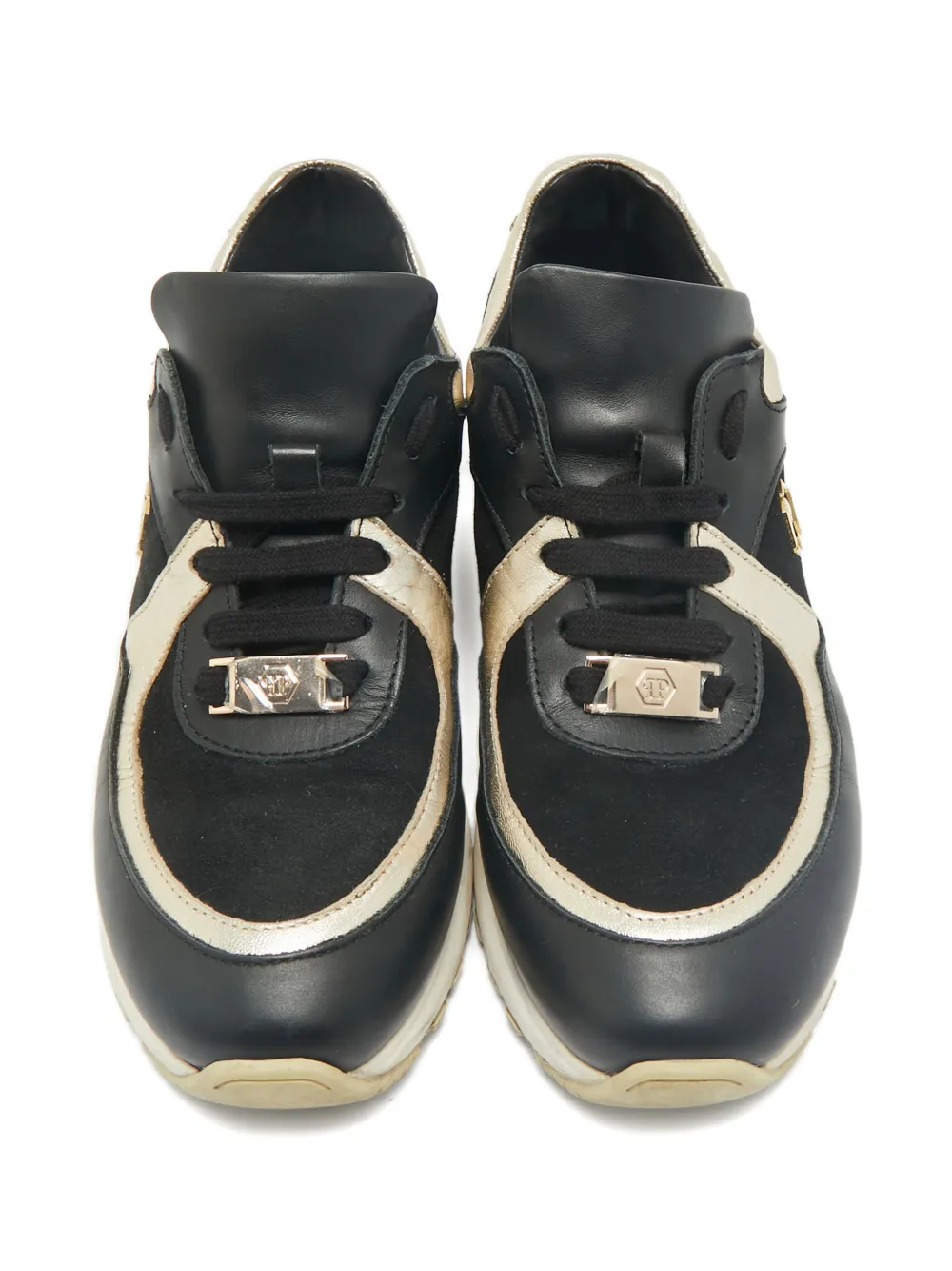 Philipp Plein skull-motif leather low-top sneakers - Zwart