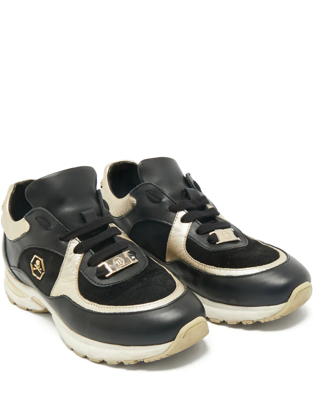 Philipp Plein skull-motif leather low-top sneakers - Nero