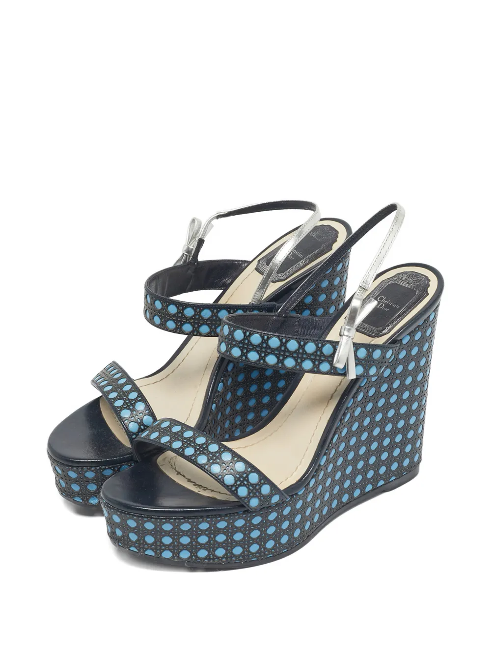 Christian Dior Pre-Owned Cannage leather wedge sandals - Zwart