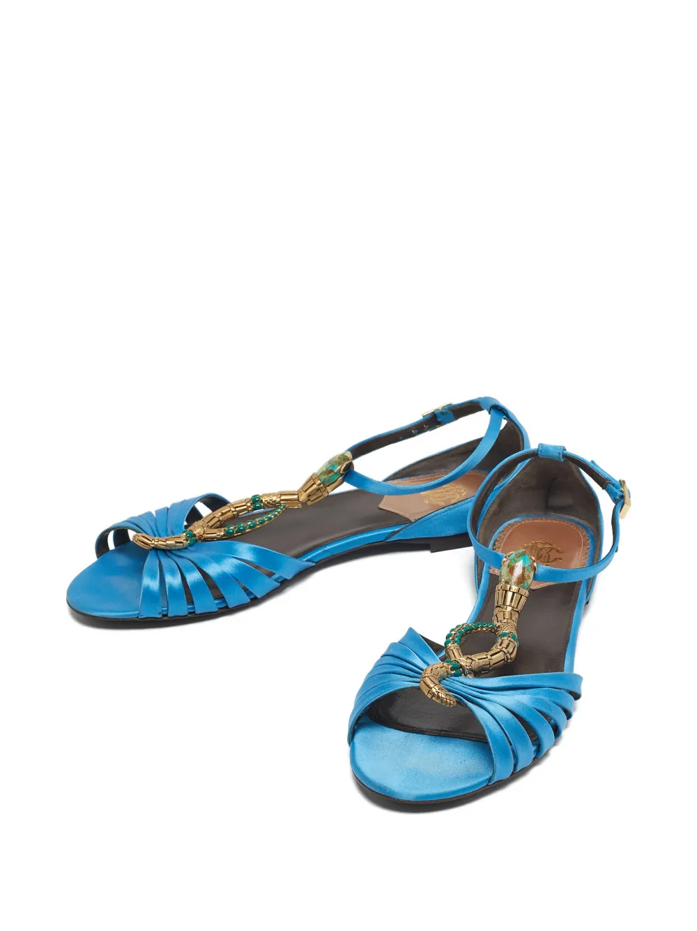 Roberto Cavalli snake logo t-strap sandals - Blauw