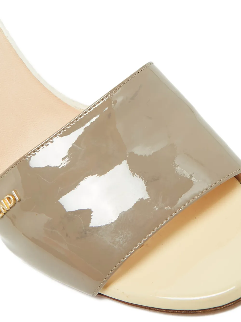 Pre-owned Fendi Patent Leather Slides In Gray