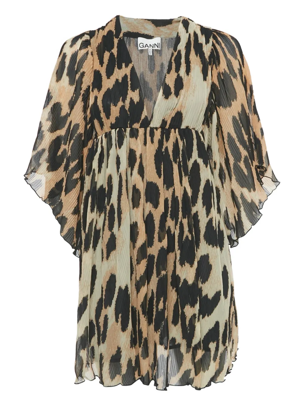 GANNI Plissé leopard-print mini dress - Marrone