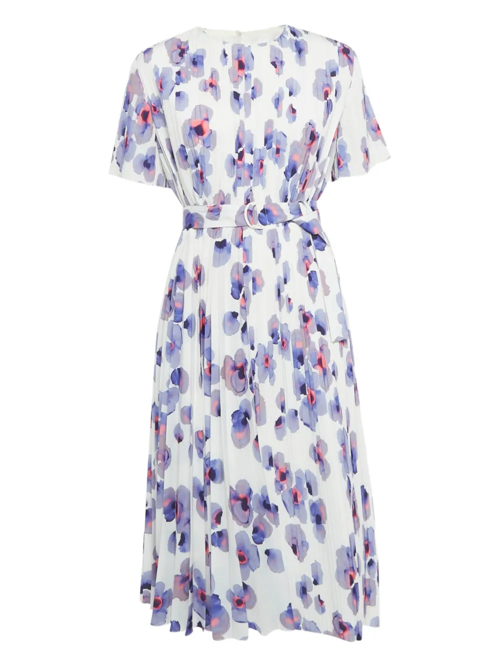 Pre-owned Hugo Boss Floral-print Belted Dress In White