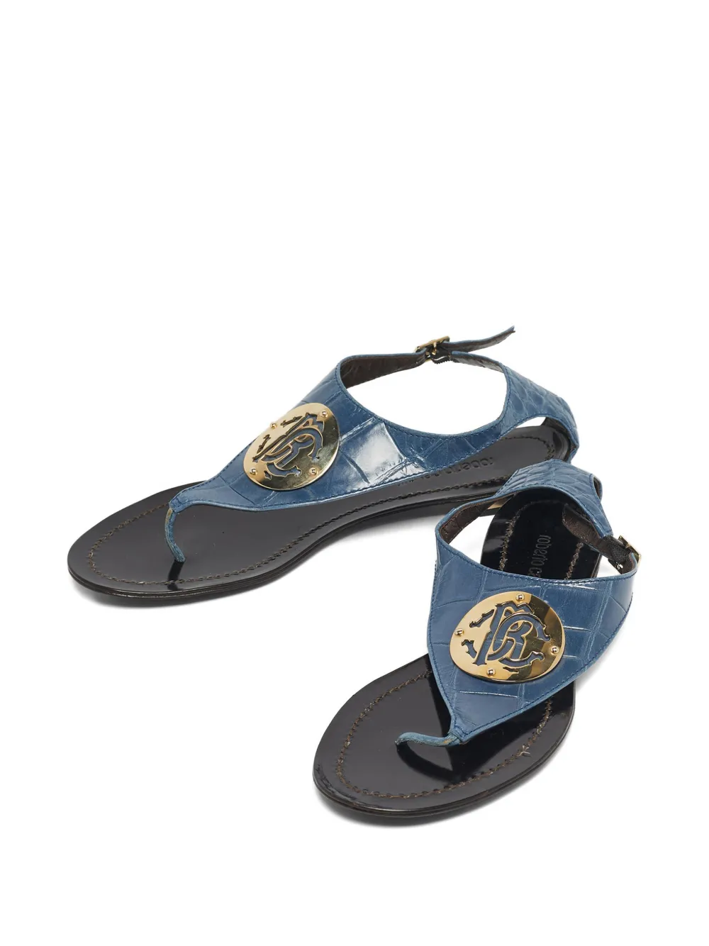 Roberto Cavalli croc-embossed logo sandals - Blauw
