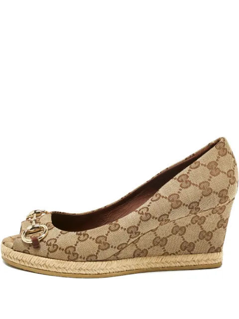 Gucci Pre-Owned Charlotte Horsebit canvas wedge pumps