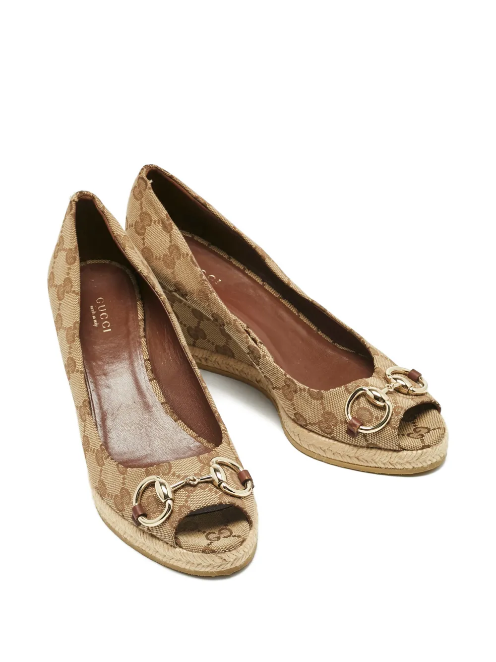 Gucci Pre-Owned Charlotte Horsebit canvas wedge pumps - Beige