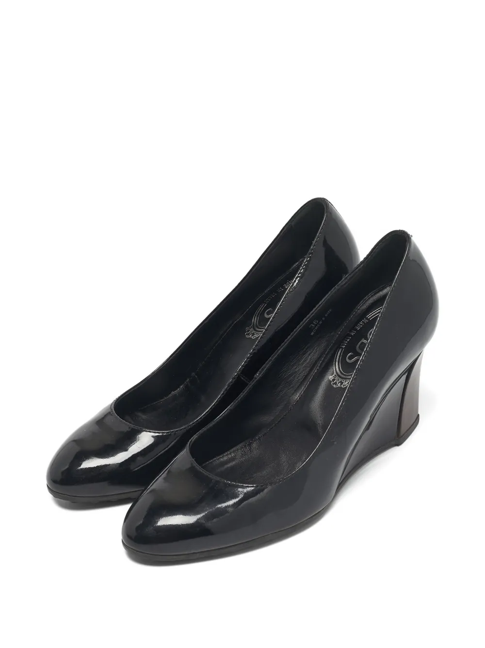 Pre-owned Tod's Vintage Patent-leather Wedge Pumps In Black