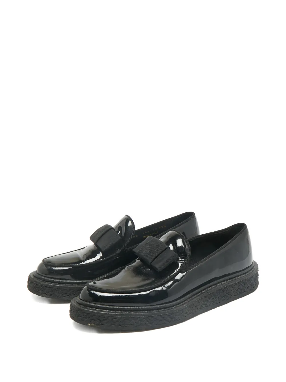 Saint Laurent Pre-Owned bow-detail leather loafers - Zwart