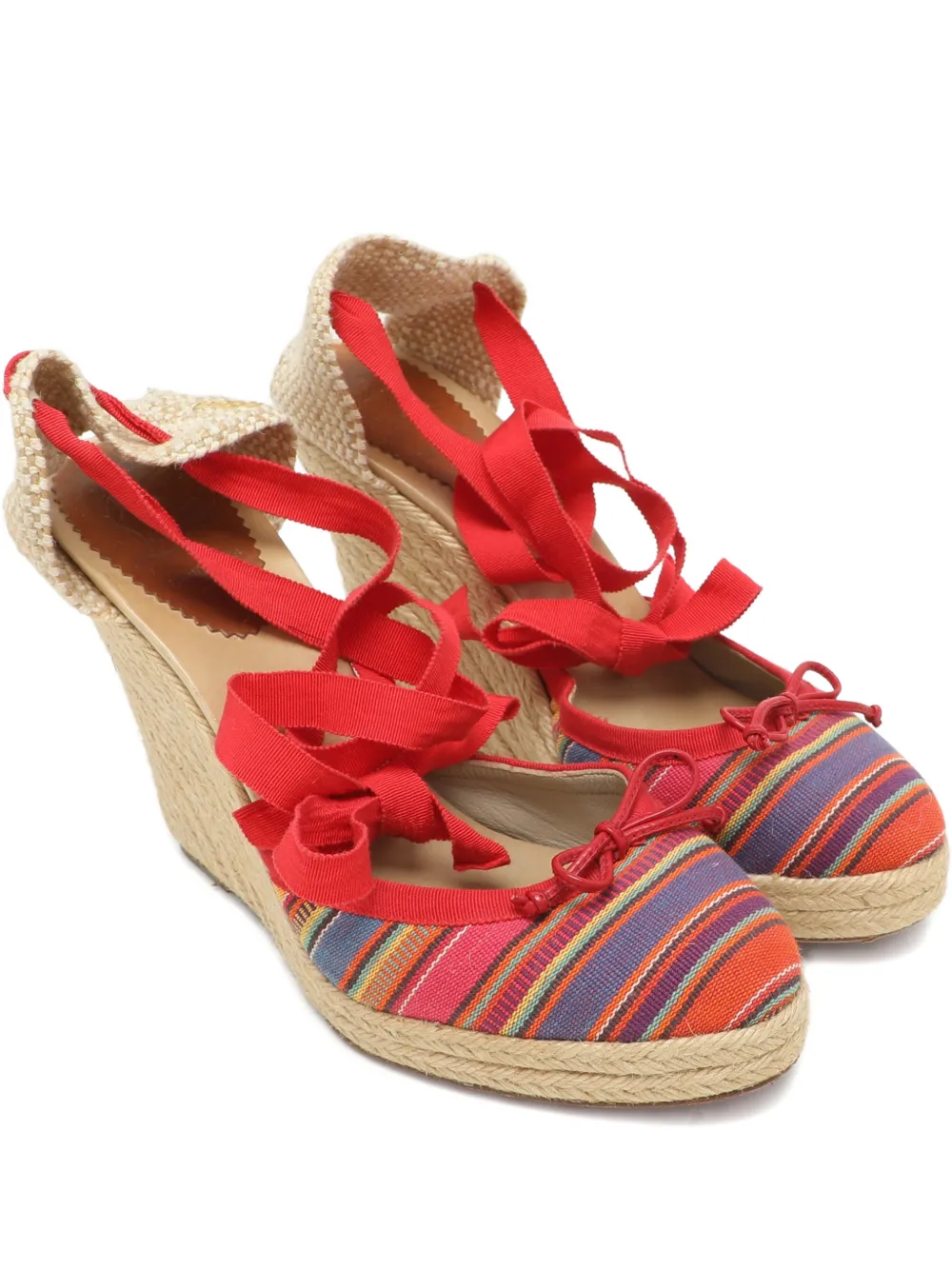 Christian Louboutin Pre-Owned Caron Plato striped canvas wedge-heel sandals - Nude