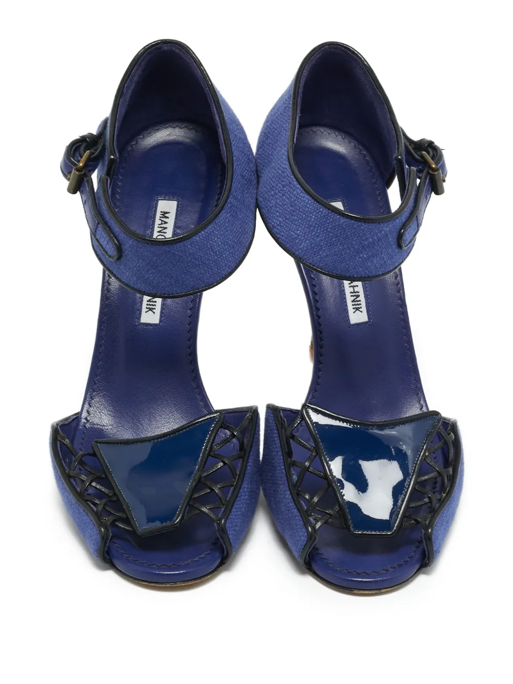 MANOLO BLAHNIK ストライプサンダル 39.5 Manolo Blahnik アンクルストラップ サンダル | ブルー | FARFETCH JP