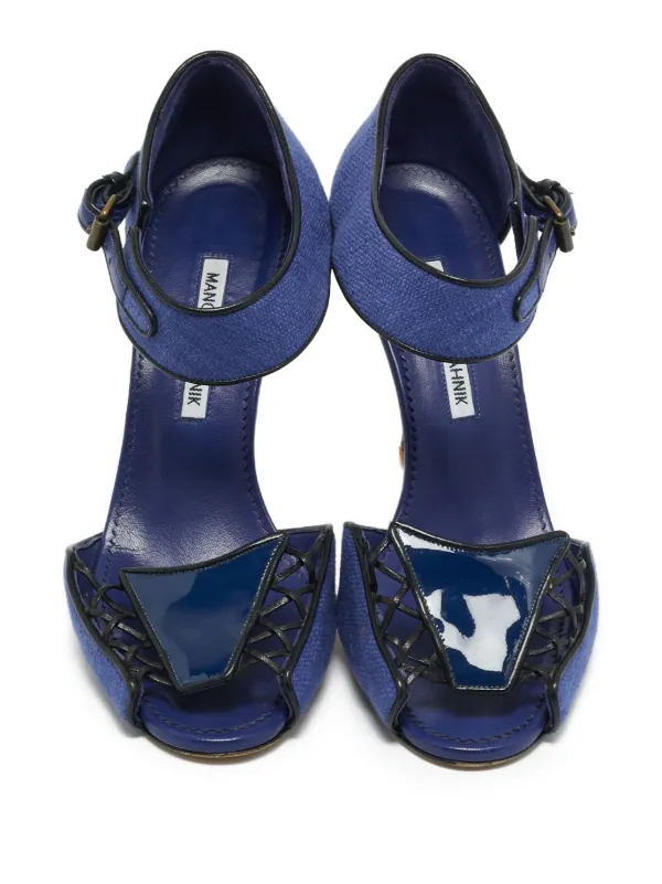 【美品】MANOLO BLAHNIK　サンダル　アンクルストラップ　ステッチ Manolo Blahnik アンクルストラップ サンダル | ブルー | FARFETCH JP