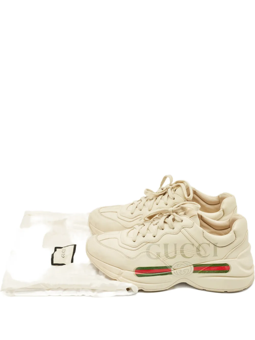 Pre-owned Gucci Rhyton Leather Sneakers In Neutral