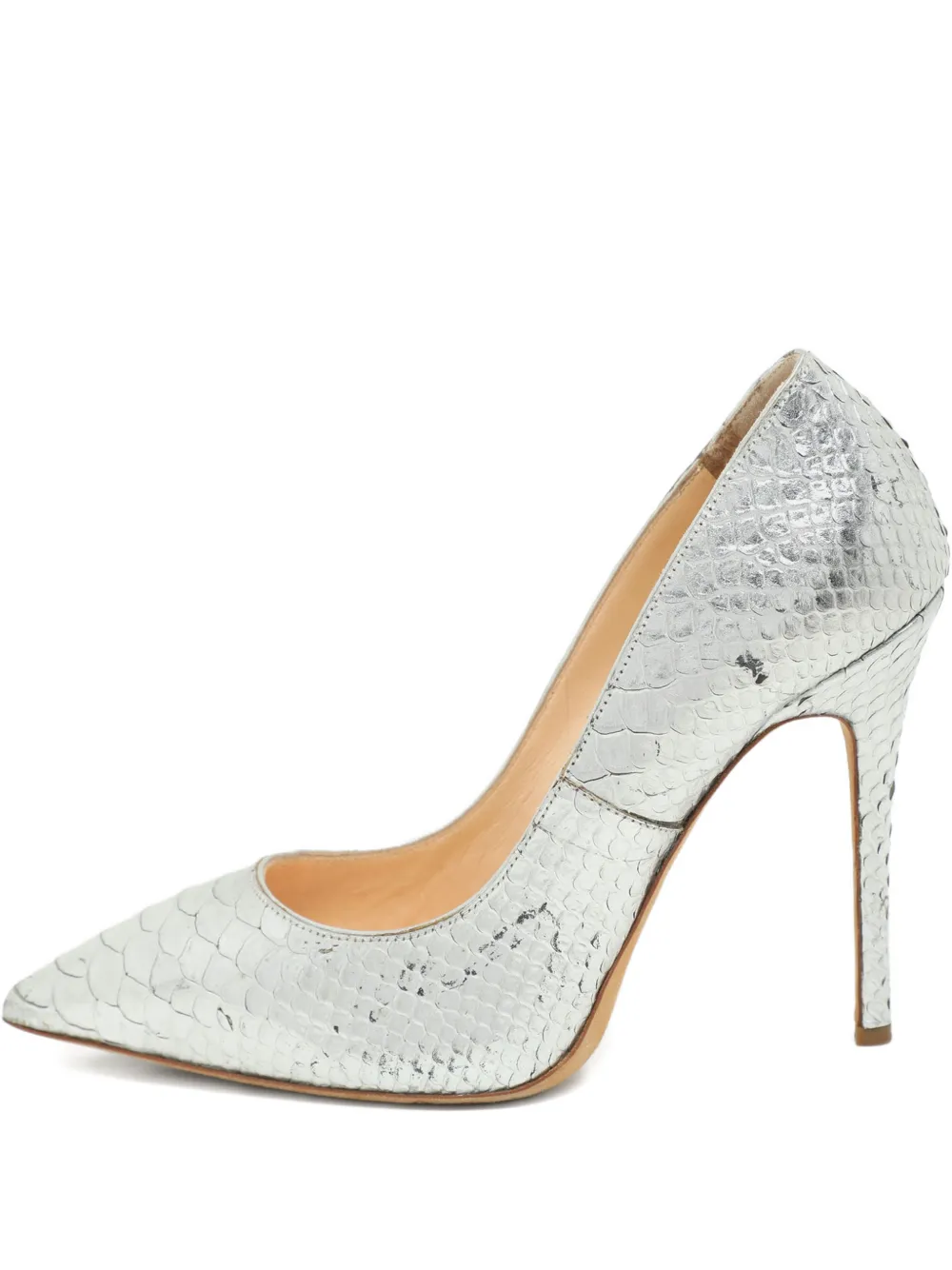 Pre-owned Giuseppe Zanotti Embossed Pointed Pumps In Silver