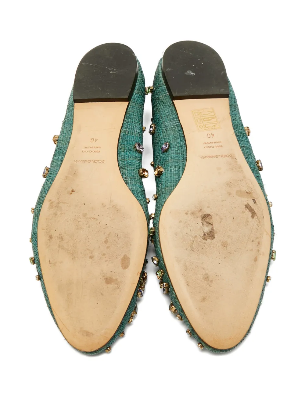 DOLCE & GABBANA Pre-owned Crystal-embellished Slippers In Green