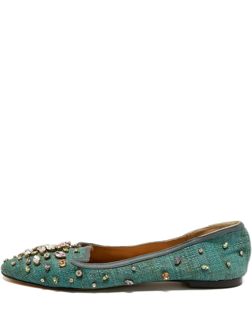 Pre-owned Dolce & Gabbana Crystal-embellished Slippers In Green