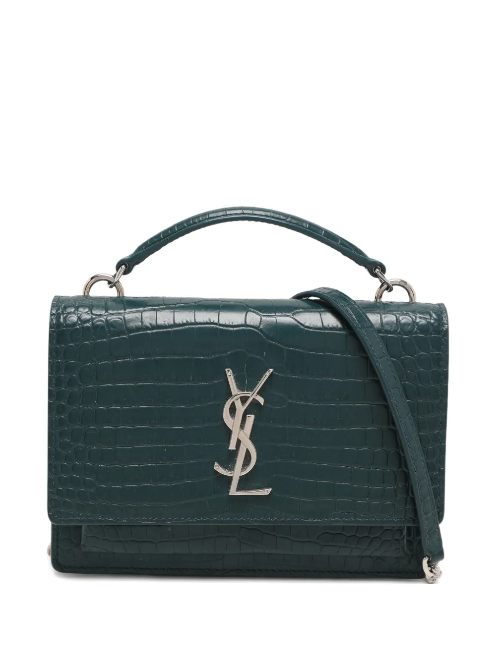 Pre-owned Saint Laurent Embossed Leather Logo-detail Tote Bag In Green