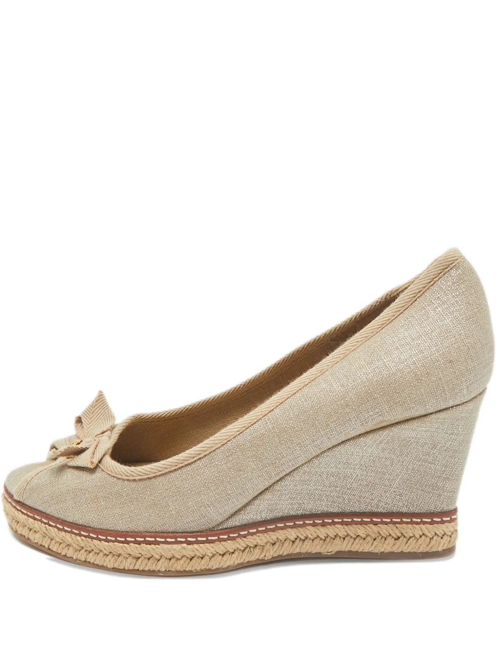 Pre-owned Tory Burch Bow Platform Espadrilles In Neutral