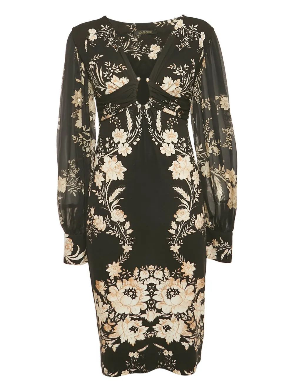 Roberto Cavalli Abito arricciato a fiori - Nero