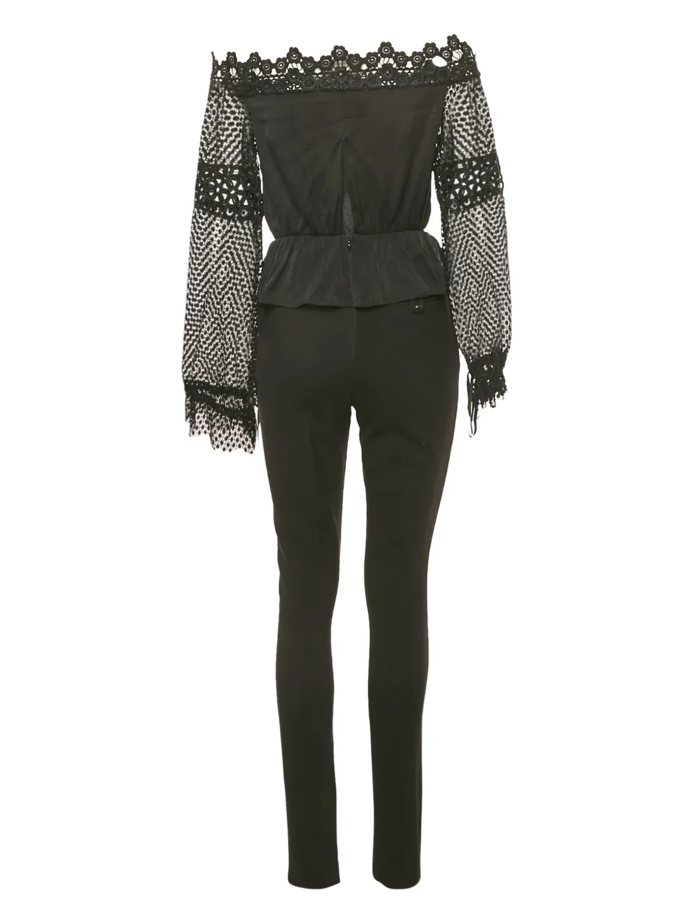 Self-Portrait lace-panelled crepe jumpsuit - Zwart