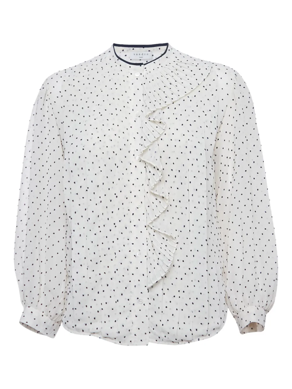 SANDRO Plissierte Bluse mit Swiss Dots | Weiß | Image 1